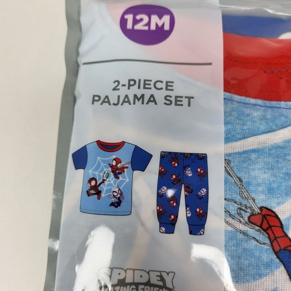 New Spidey and Friends Size 12M Toddler 2 Piece Blue Pajama Set Cotton Sleepwear - Picture 4 of 11